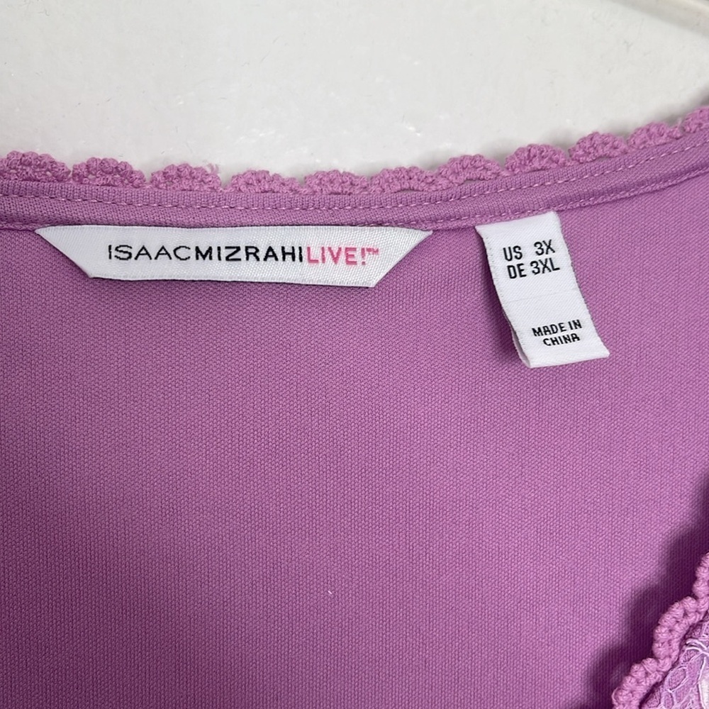 Isaac Mizrahi Live! Pink V Neck Short Sleeve Lace Stretch Top Blouse Size 3X 3XL - Picture 3 of 6